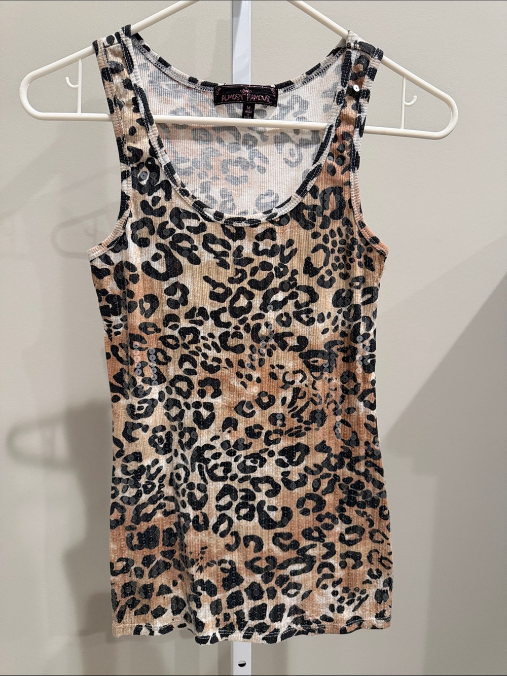 Almost Famous Leopard Sequin  Ribbed Tank Top